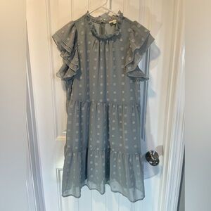 Entro Women's Blue Ruffled Hem Bohemian Sleeveless Embroidered M Dress Peplum